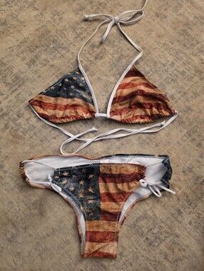 American Flag Triangle Bikini Top & Bottom Set - Stars & Stripes